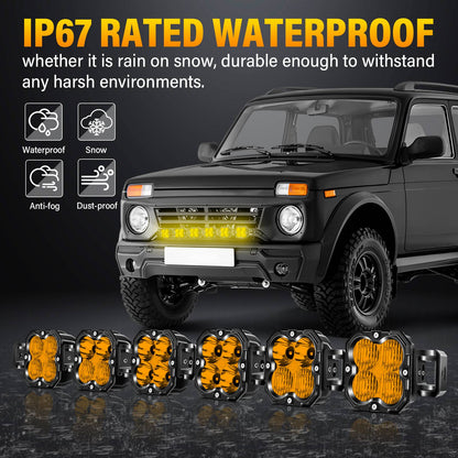 4in 30W Amer Cube LED Pod Light Spot Flood Combo Beam Work Lights,3055K/3530K Car Off-Road Driving Lamp for Truck,SUV,Motorcycle