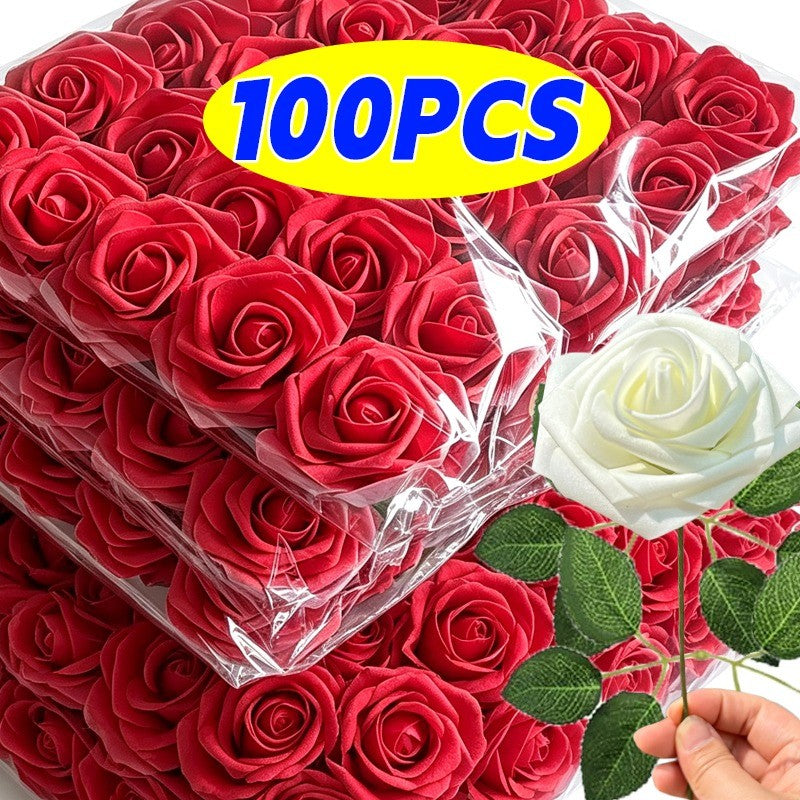 5-100pcs Fake Rose Flower Green Leaves for Valentine's Day Wedding Birthday Party Artificial Roses Heads with Stems Supplies