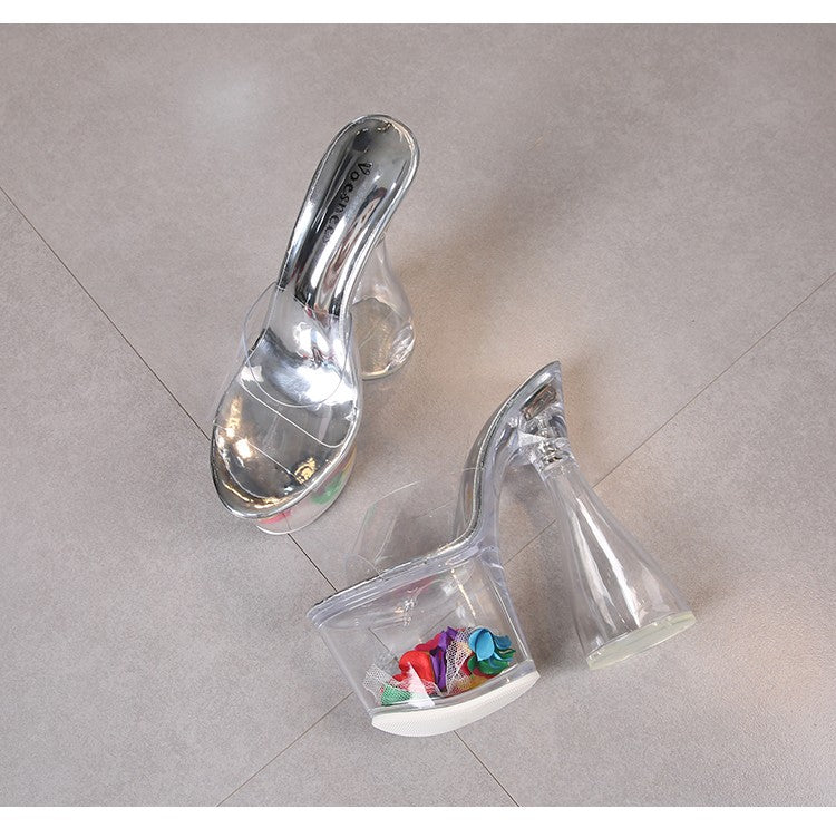 Women Slippers Fashion Female Model T Station Show Sexy Crystal Transparent Shoes 17.5CM High Heels Waterproof Platform Sandals