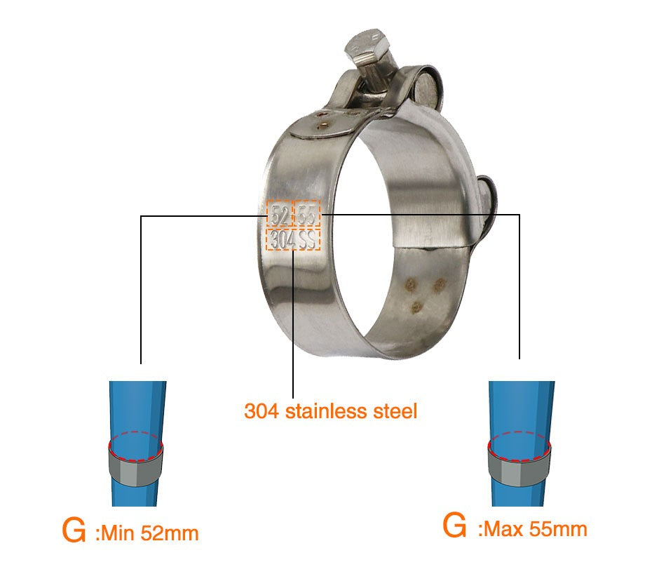 ZSDTRP 26-63mm Stainless Steel Motorcycle Exhaust Clamp Clip For Slip-on Motorcycle Muffler Clamp Kit