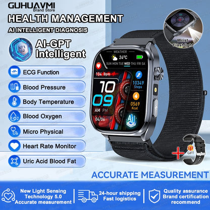 2025 Novo Smartwatch Masculino AI Diagosis ECG Saúde Pressão Arterial Lipídio Ácido Úrico AI-GPT Respostas Inteligentes Saúde Smartwatch Para Homens