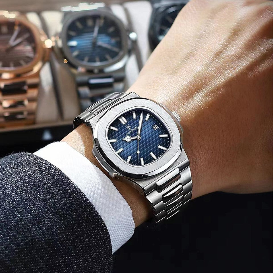 Relógio Masculino de Luxo POEDAGAR 50 ATM À Prova D'água Relógio Masculino Luminoso Data Aço Inoxidável Quadrado Quartzo Relógios Masculinos reloj hombre