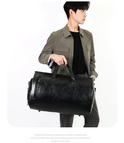 Vintage Suit Travel Bag with Large Capacity Waterproof PU Fabric Independent Shoe Case for Business Trip Suit Protection Bag