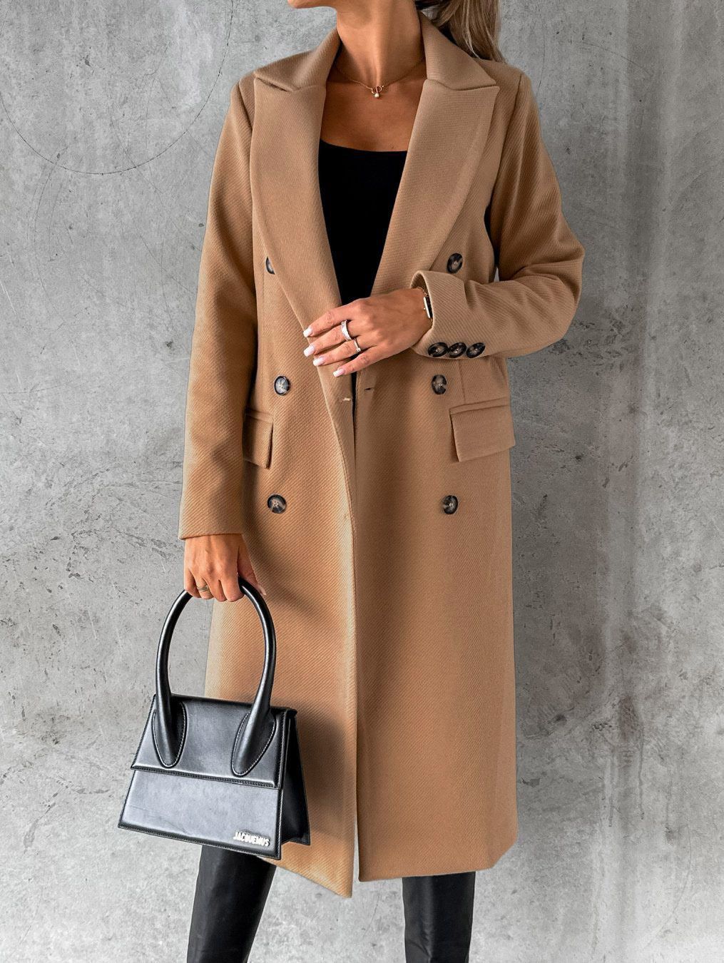 Autumn and Winter Women's Clothing Long-sleeved Lapel Solid Color Double-breasted Slim-fit Coat