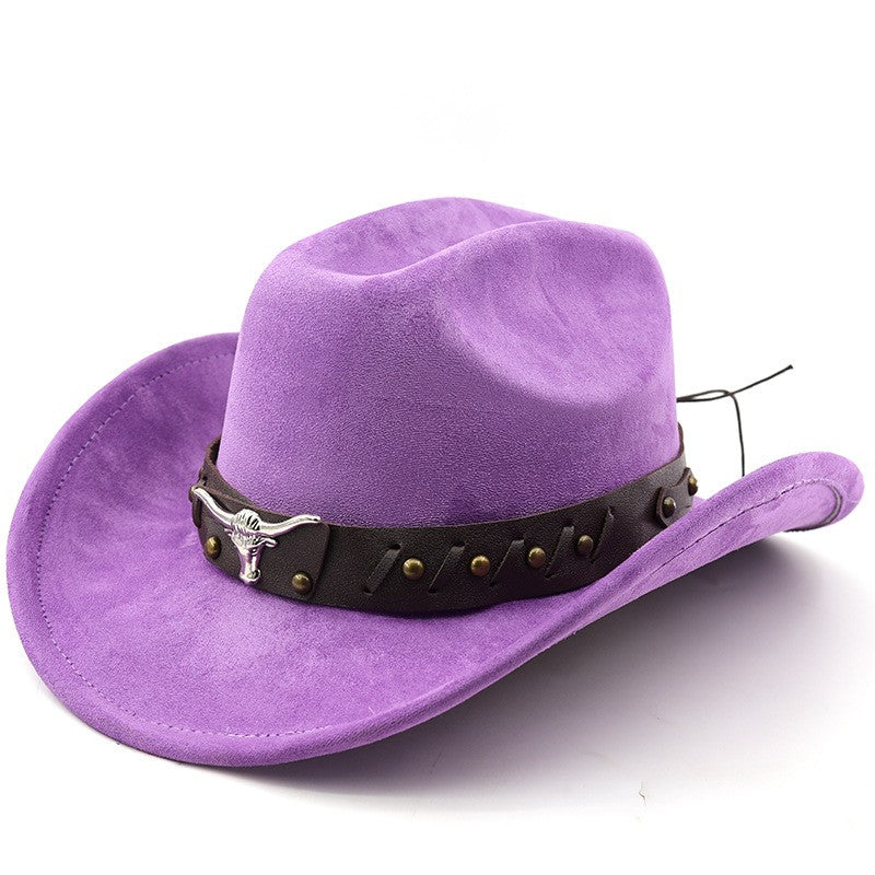 Ox Head Suede Western Cowboy Hats  Man Cowgirl Top Hats for Party Vintage Garden Hat  Cowboy Accessories Woman  Cosplay Hat