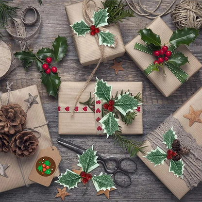 50/10Pcs Artificial Holly Berries With Green Leaves DIY Christmas Wreath Wedding Flower Gifts Xmas New Year Festival Decorations