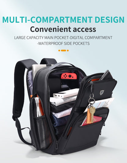 Fenruien Men 36L Business Backpack USB Waterproof  Multi Pocket Backpacks Fit 17.3 Inch Laptop