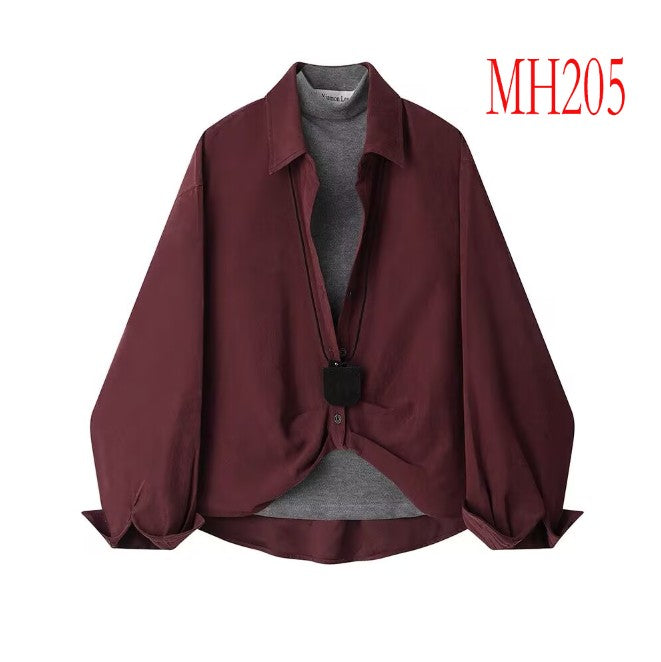 Simple temperament, high neck, inner T-shirt two-piece set, early autumn lapel suit jacket, Korean version retro MH205