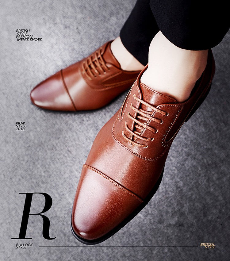 European Style Brown Leather Shoes Man Platform Pointed Toe Men's Dress Shoes Large Size 38-48 Quality Elegant Shoes For Men