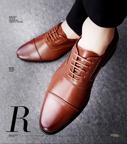 European Style Brown Leather Shoes Man Platform Pointed Toe Men's Dress Shoes Large Size 38-48 Quality Elegant Shoes For Men