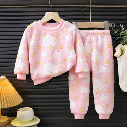 Winter Kids Pajama Set Thick Flannel Sleepwear for Boys and Girls, Warm Fleece Lined Homewear for Toddlers and Children
