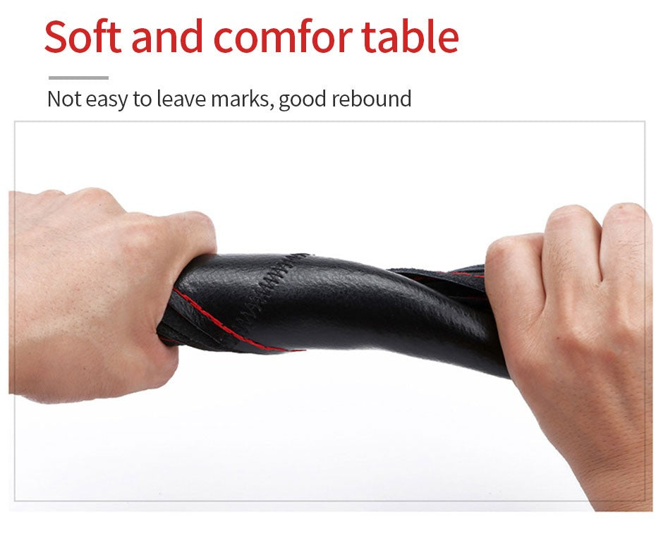 Capa de Volante SEAMETAL de Couro Genuíno com Agulhas e Linha, Trança DIY para Carro, Diâmetro 37-38cm