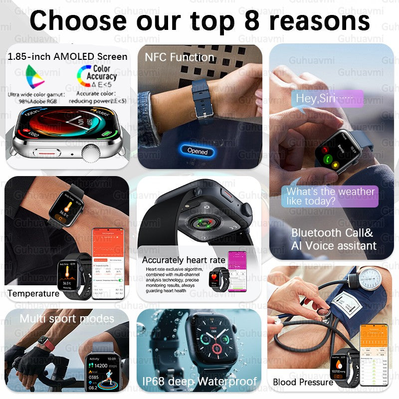 2025New NFC Smat Watch Women 1.85-inch Blood Pressure Heart Rate Bluetooth Call Female Health Smarwatches Ladies For Android IOS