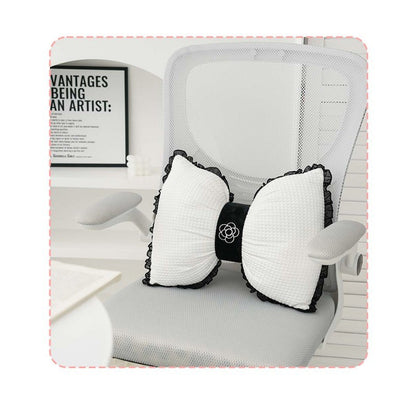 1pc Bowknot Pillow Lace Trim Lumbar Support Breathable Comfortable Waist Support Throw Pillow Girly Living Room Non-woven Fabric