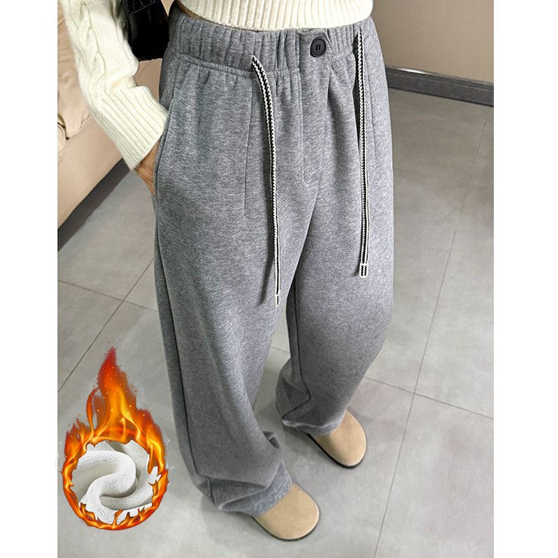 Winter Women Streetwear Baggy Fleece Pants Lady High Waist Snow Warm Plush Trousers Girls Slim Fit Daily Thermal Pants
