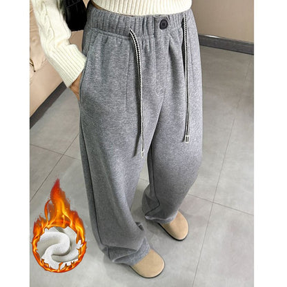 Winter Women Streetwear Baggy Fleece Pants Lady High Waist Snow Warm Plush Trousers Girls Slim Fit Daily Thermal Pants