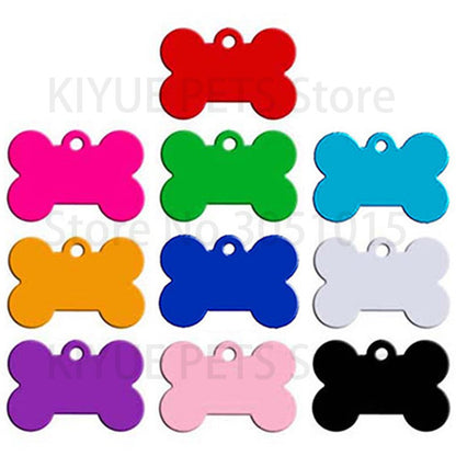Wholesale 100Pcs Bone Dog ID Tag Engraving Pet Dog ID Tags Collars Bone Name Number Tags Customized Anodizing aluminum Puppy Tag