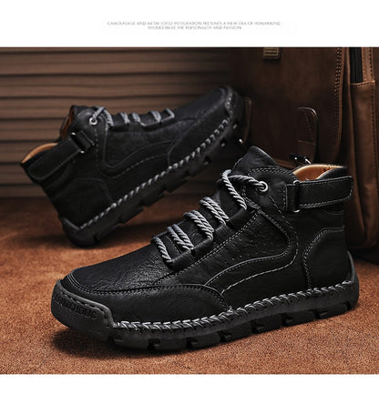 Botas masculinas costuradas à mão, sapatos casuais plus size, botas confortáveis e macias, botas antiderrapantes para uso externo