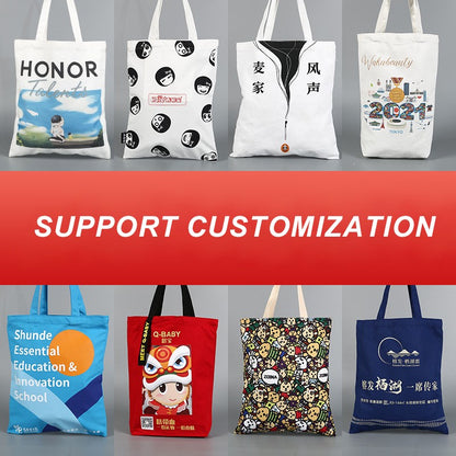 Wholesale Custom 50pcs/Lot Reusable Cotton Grocery Shopping Bags Printed logo High capacity Canvas Tote Bag