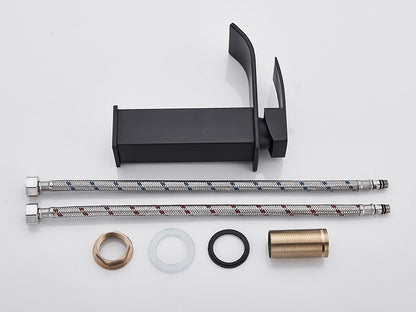 Matte Black Basin Faucet Deck Mounted Single Lever Bathroom Crane Waterfall Brass Bathroom Tap Hot Cold Water Mixer Taps