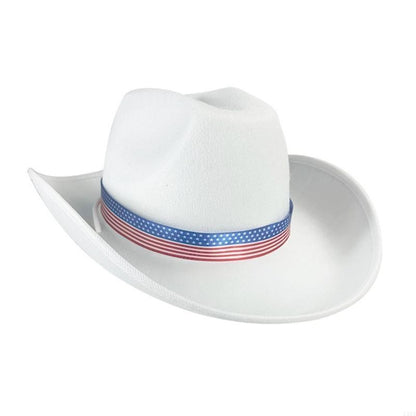 L5YA Elegant Homburg Hat with Unique Patriotic Band Flat Wide Brimmed Hat Surprise Gifts Headwear for Vacation Photo Props