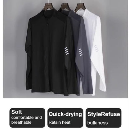 Men's American Long - sleeve Fitness Outerwear for Cycling, Running, Training – Quick - dry, Slim - fit, Elastic
