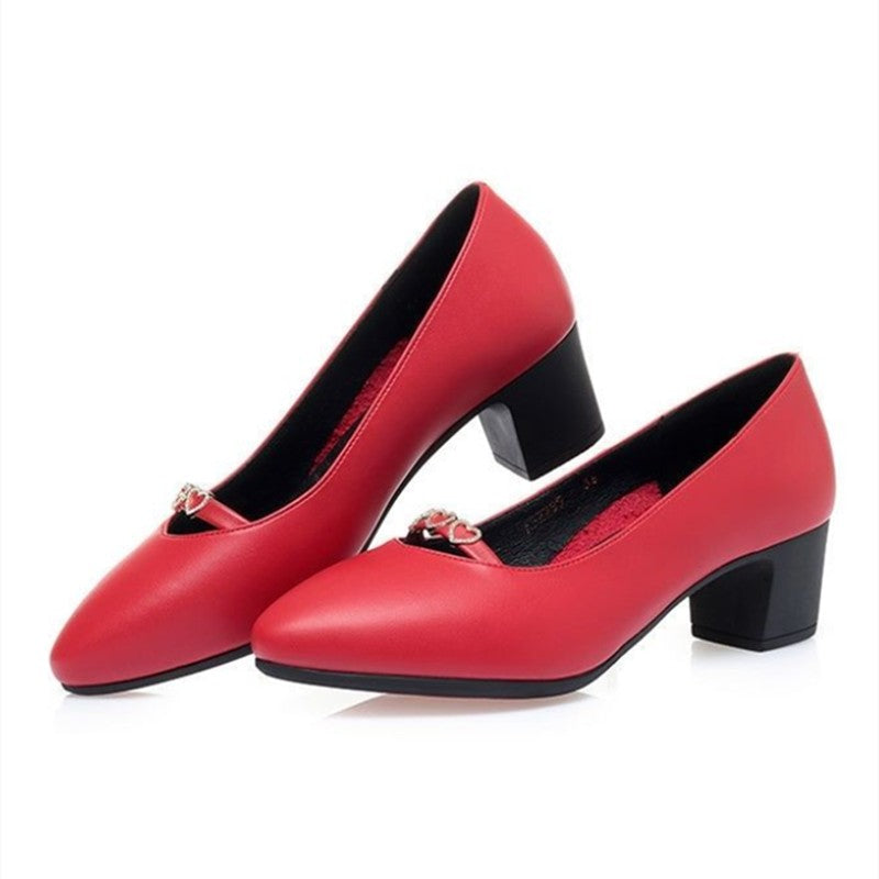 Women Sweet Light Weight Comfort Black Square Heel Shoes for Office Lady Sexy Party Red Pumps Classic Street & Work Shoes A19