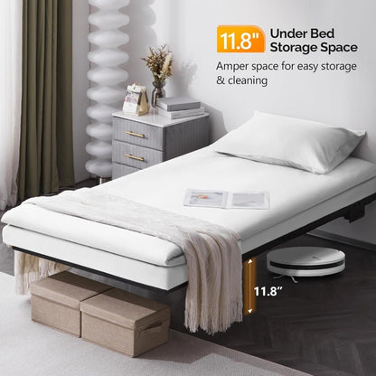 Twin Size Heavy Duty Metal Bed Frame with USB Charging and LED Lights, 14 Platform Bed Frame