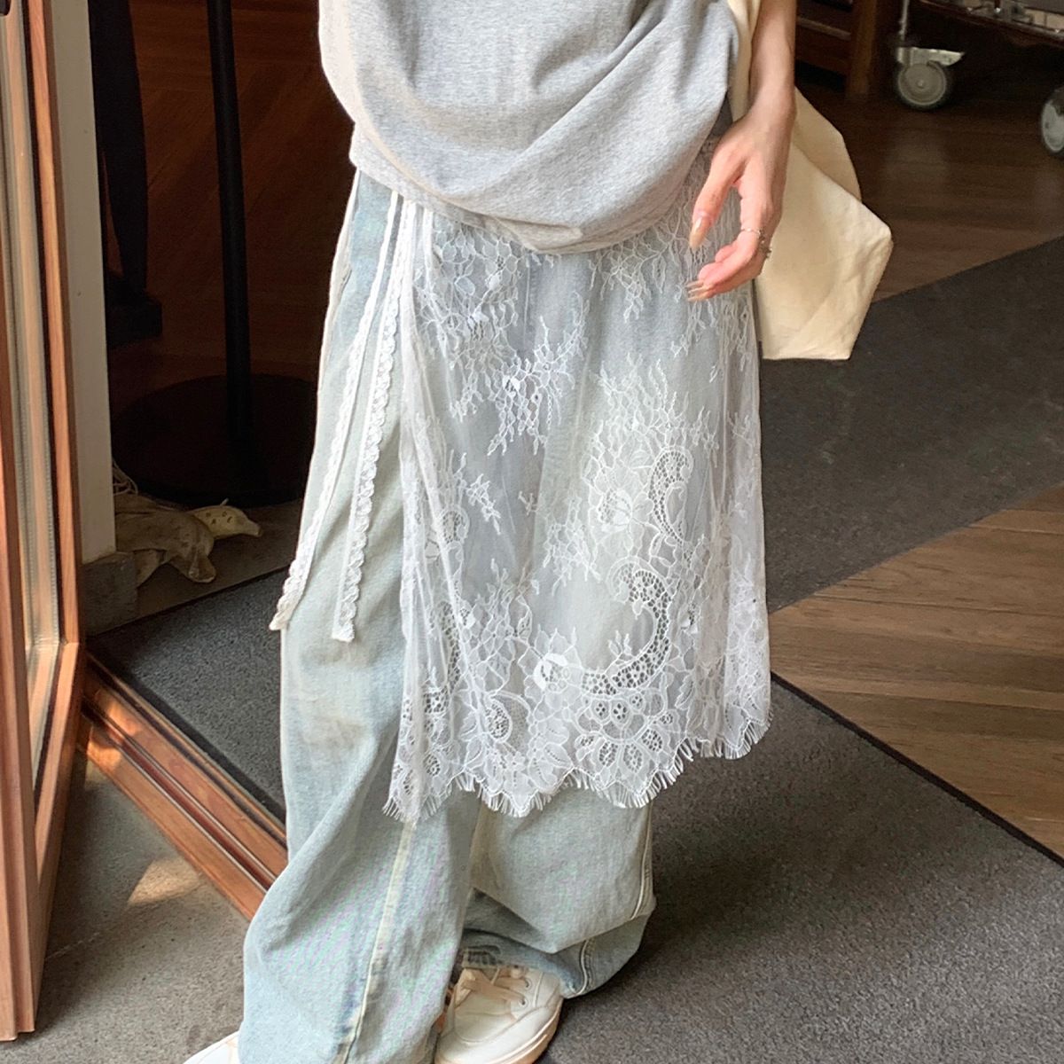 Midi Skirts Women Lace Drawstring Design Elegant Korean Style Spring Summer A-line High Waist Irregular Side Slit Fashion Street