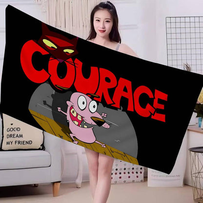 Cartoon C-Courage C-Cowardly Dog Bath Towel Microfiber Soft Absorbing Breathable For Girl Kids Decorative Cartoon Beach Towel