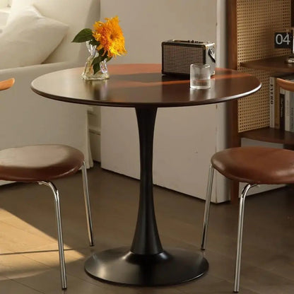 23.6-Inch Walnut Round Tulip Table With Steel Pedestal Base For 2-4 People Modern Minimalist Small Round Dining Kitchen Table