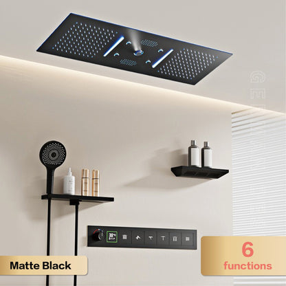 AITANA Sistema de Chuveiro Termostático de Luxo com Display LED em Latão Escurecido, Banheiro, Teto Embutido, Cortina Gigante de Chuva