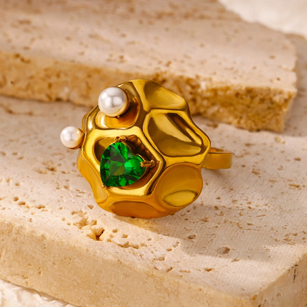 Anéis de Luxo em Aço Inoxidável Banhado a Ouro Pedra Colorida Zircônia Cristal Coração Anel Feminino Casamento Joias Boho Presente de Natal