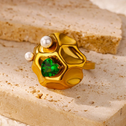 Anéis de Luxo em Aço Inoxidável Banhado a Ouro Pedra Colorida Zircônia Cristal Coração Anel Feminino Casamento Joias Boho Presente de Natal