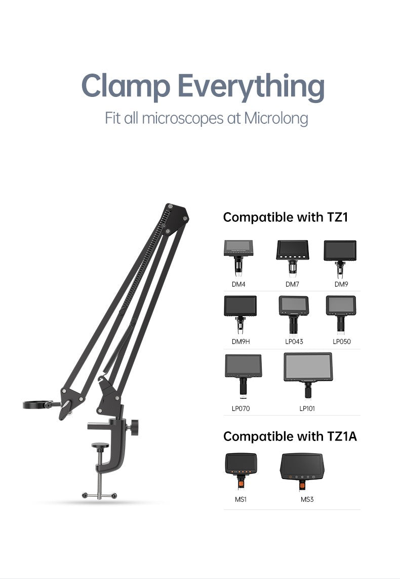 Suporte de braço flexível para microscópio RIEVBCAU? Suporte de metal ajustável compatível com microscópios de moedas DM4 DM7 DM9 MS1 MS3