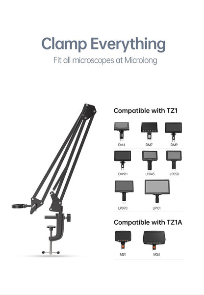 Suporte de braço flexível para microscópio RIEVBCAU? Suporte de metal ajustável compatível com microscópios de moedas DM4 DM7 DM9 MS1 MS3