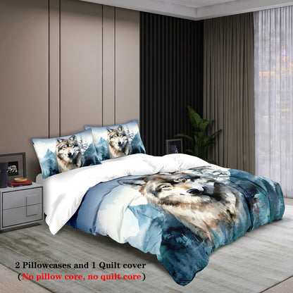 Conjunto de 3 peças, jogo de cama com estampa de lobo, queen, king, cama de casal, para quarto, quarto de hóspedes, hotel, decoração de casa
