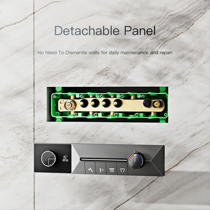AITANA sistema de chuveiro de luxo em latão cinza arma, embutido no teto, com temperatura constante e display digital LED, torneira de banheiro com água quente e fria