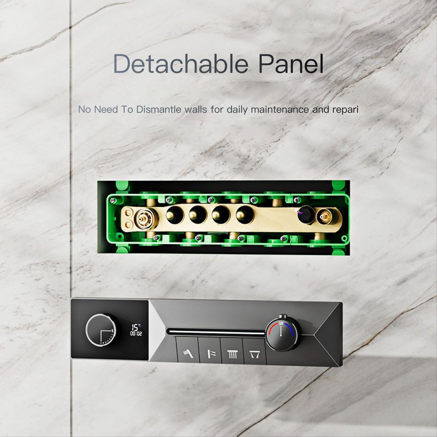 AITANA sistema de chuveiro de luxo em latão cinza arma, embutido no teto, com temperatura constante e display digital LED, torneira de banheiro com água quente e fria
