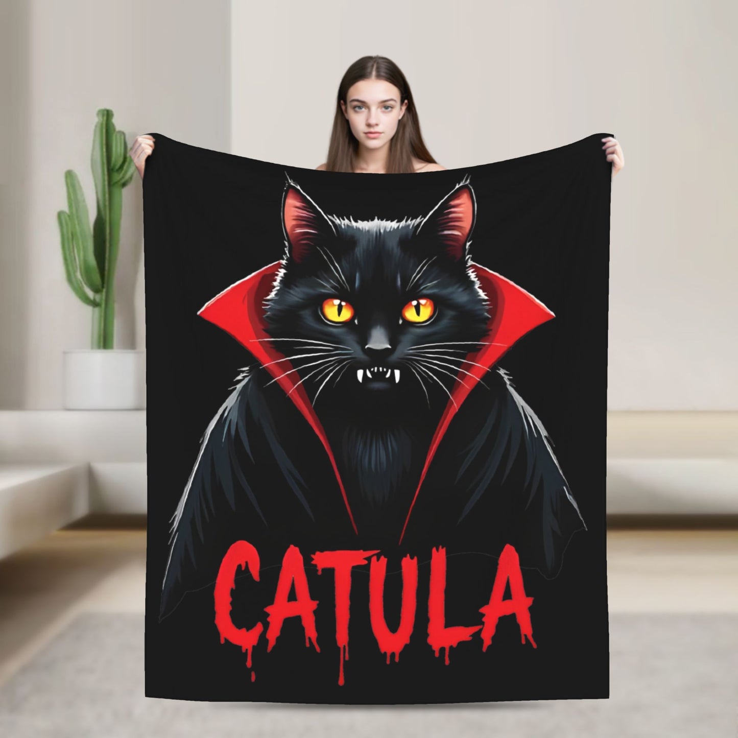 Funny Vampurr Vampire Cat Bites Again Flannel Blankets Halloween Awesome Throw Blanket for Quilt 200x150cm Soft