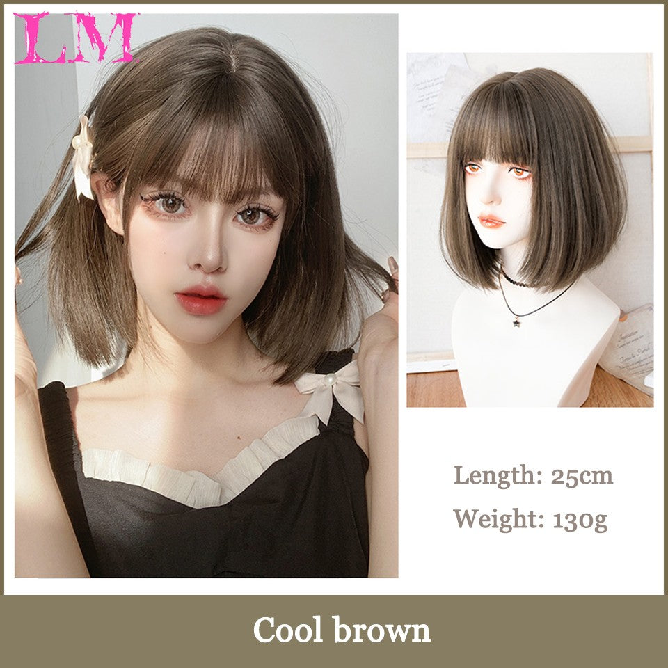 LM Medium Length Pink Cosplay Wig Heat Resistant Costume Party Synthetic Wigs 2 Clip On Ponytail 7 Colors