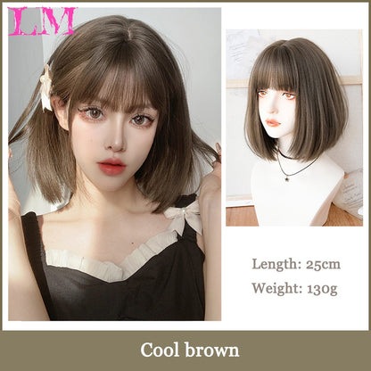 LM Medium Length Pink Cosplay Wig Heat Resistant Costume Party Synthetic Wigs 2 Clip On Ponytail 7 Colors