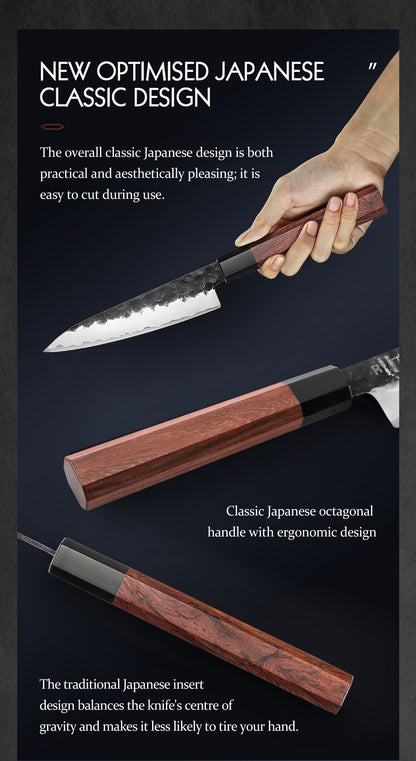 Conjunto de Facas de Cozinha HEZHEN 1-3PC Chef Utilitária Santoku Profissional Aço Revestido Japonês para Carne Faca de Cozinha Madeira Vermelha