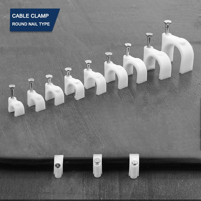 100PCS Circle Nail Clip Wire Management Clamp White Fixing Round Steel Nail Wall Hanging Cable Clips 4/5/6/7/8/9/10/12mm