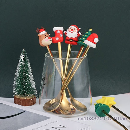 1 Set Christmas Fork And Spoon Tableware Gift Box , Stainless Steel Tableware, Coffee, Tea And Dessert Fork And Spoon