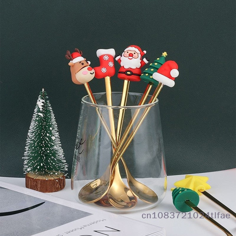 1 Set Christmas Fork And Spoon Tableware Gift Box , Stainless Steel Tableware, Coffee, Tea And Dessert Fork And Spoon