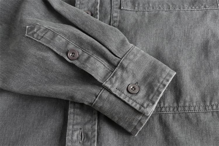 Autumn New Japanese Retro Woven Twill Cargo Shirt Men's Amekaji 100% Cotton Washed Long Sleeve Double Pocket Casual Thin Coat