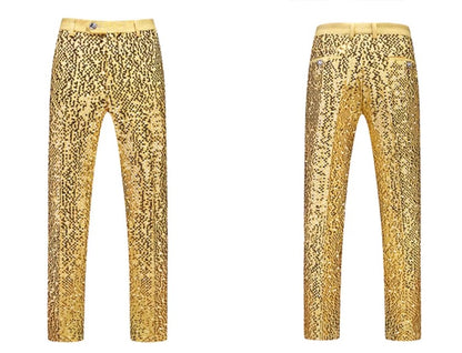 High-quality Sequined Suits Men Clothing Gold / Silver Autumn / Winter New Male Wedding Banquet Party Dress Blazer and Pant