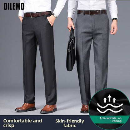 Top Quality 100% Cotton New Brand Casual Fashion Business Straight Long Dress Pants High Waist Trousers Men's Clothing