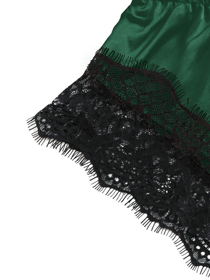 2 Piece Women's Sexy Lace Pajama Set See-Through Bralette Cami Top and Shorts Breathable Sleepwear Plus Size Summer Lingerie